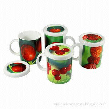 11oz Porcelain Mugs with Lid /Promotional Mugs, Food Safe Microwaveable, Dishwasher Safe